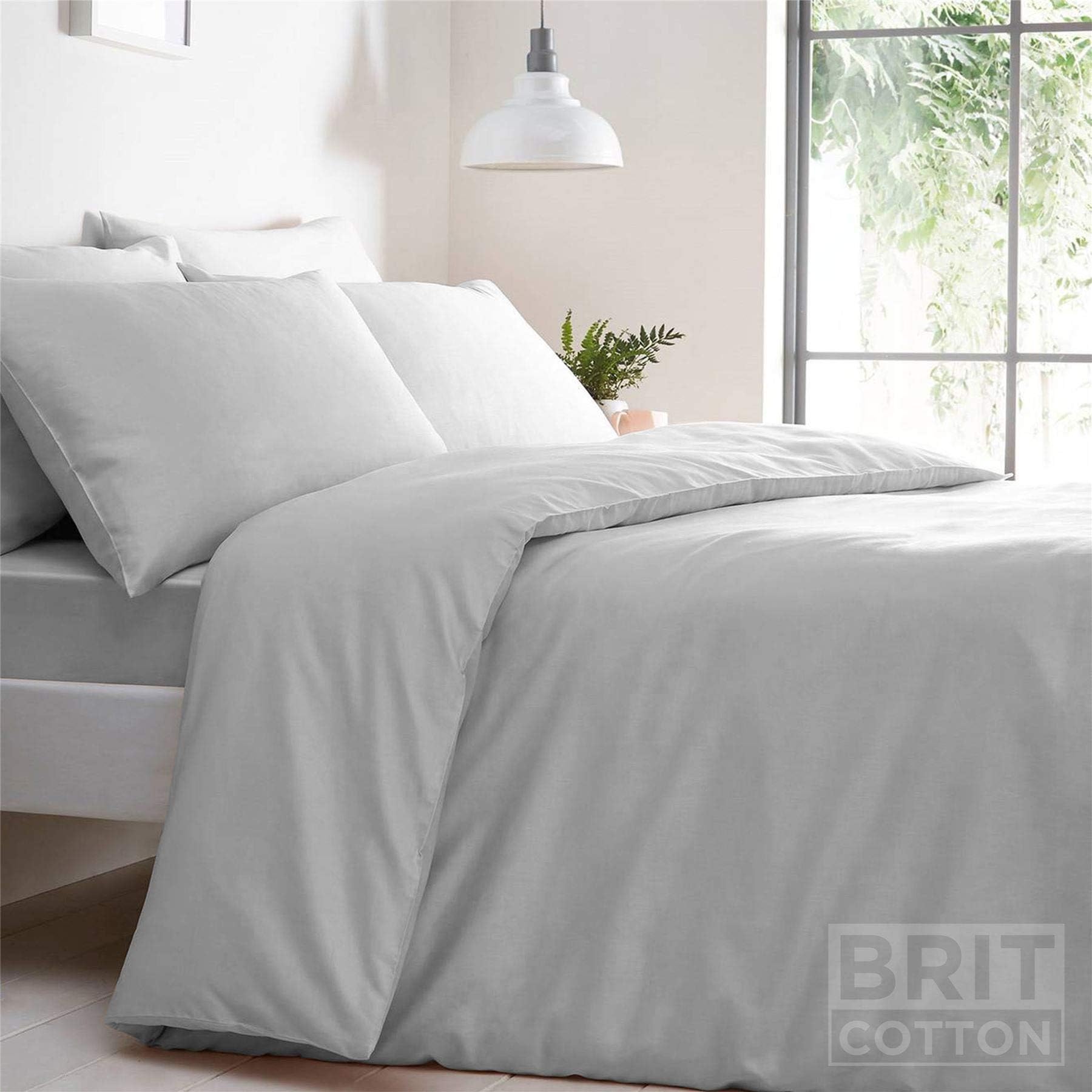 Sitara Trading Ltd T144 Duvet Cover Set Easy Care Polycotton Plain Dyed Bedding Uk Bed Size Silver DOUBLE