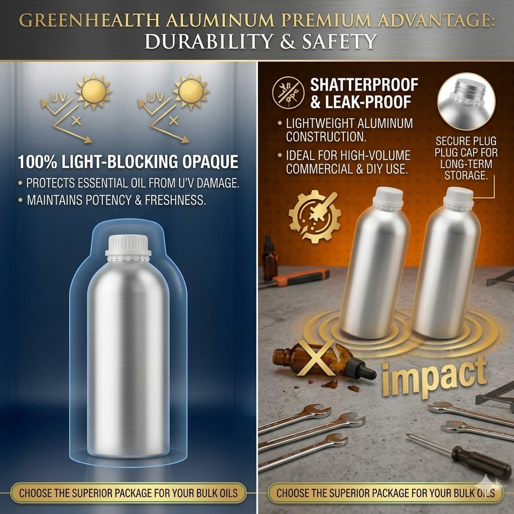 GreenHealth Eucalyptus Essential Oil – 32 fl oz (946 ml) – 100% Pure & Natural – Bulk Aromatherapy Oil in Aluminum Bottle – for Diffuser, Cleaning, Air Freshener, Home Fragrance