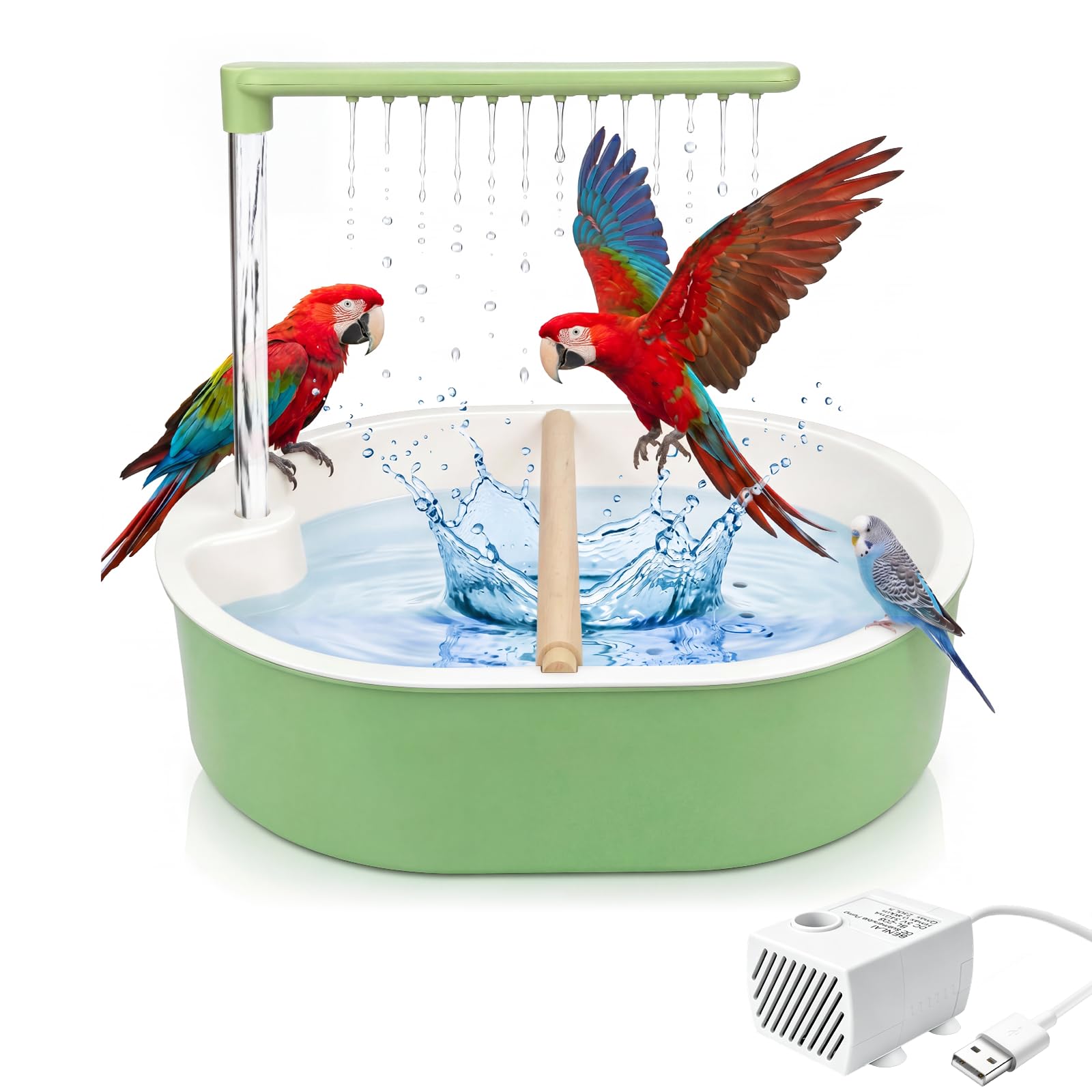 Ptasznic dla papużek falistych dla papużek nimfowych - Bird Shower Budgie automatyczna kąpiel dla ptaków, przyłącze zasilania USB, prysznic z wodospadem i obiegiem wody, do papużek falistych i nimf