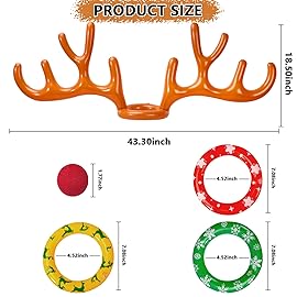 Max Fun 2Pack Inflatable Reindeer Antler Ring Toss Games Indoor Outdoor Christmas Party Games Hat for Xmas Gifts Holiday Party Supplies Favors, 2 Anlters & 12Rings