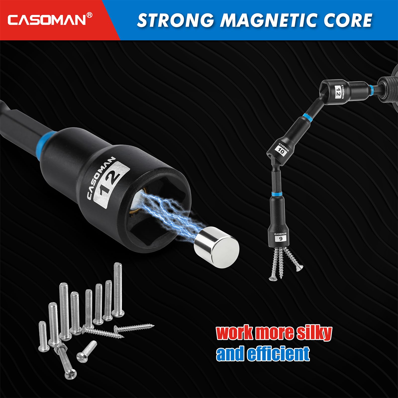 CASOMAN 55-Piece Magnetic Nut Driver Set for Impact Drill Deep & Shallow, Metric & SAE, Includes Screwdriver Bits - Image 3