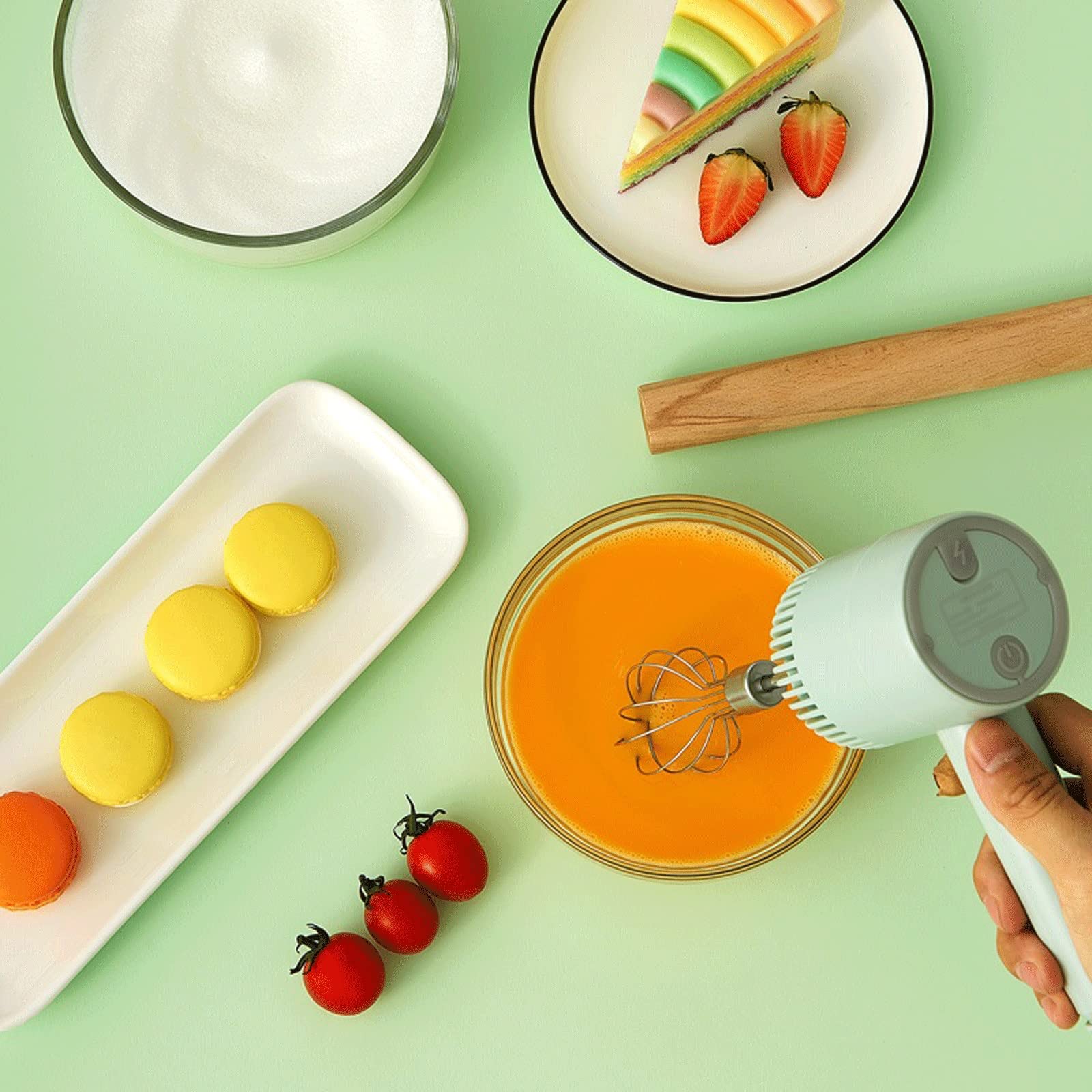 JINGYAN Varillas de batir Mini batidora eléctrica para alimentos, de mano, huevos, crema automática, masa para hornear pasteles