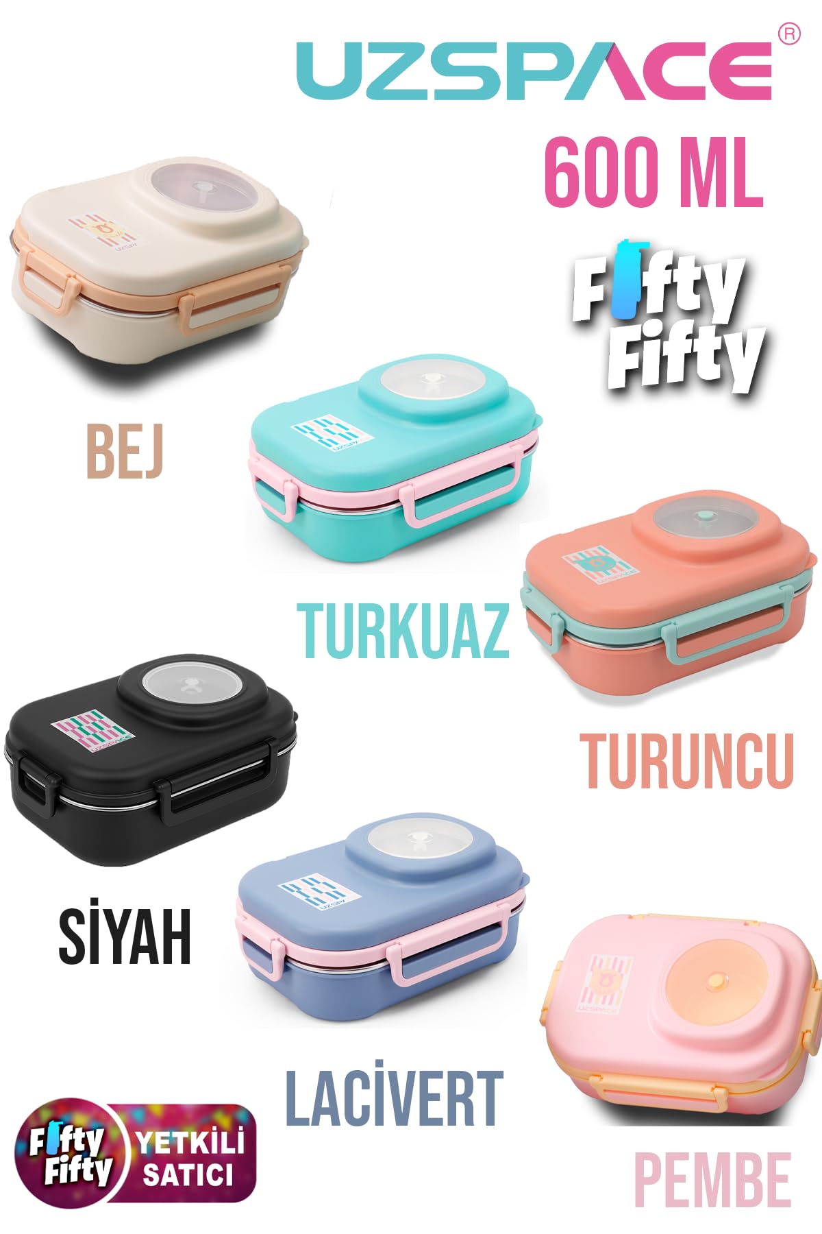 Uzspace 600 ML Çorba Kaseli-Çelik Kaşık Çatallı Paslanmaz Çelik Bento Lunch Box Yeni Nesil Sefer Tası-FFLBOX8021600 (Pembe)