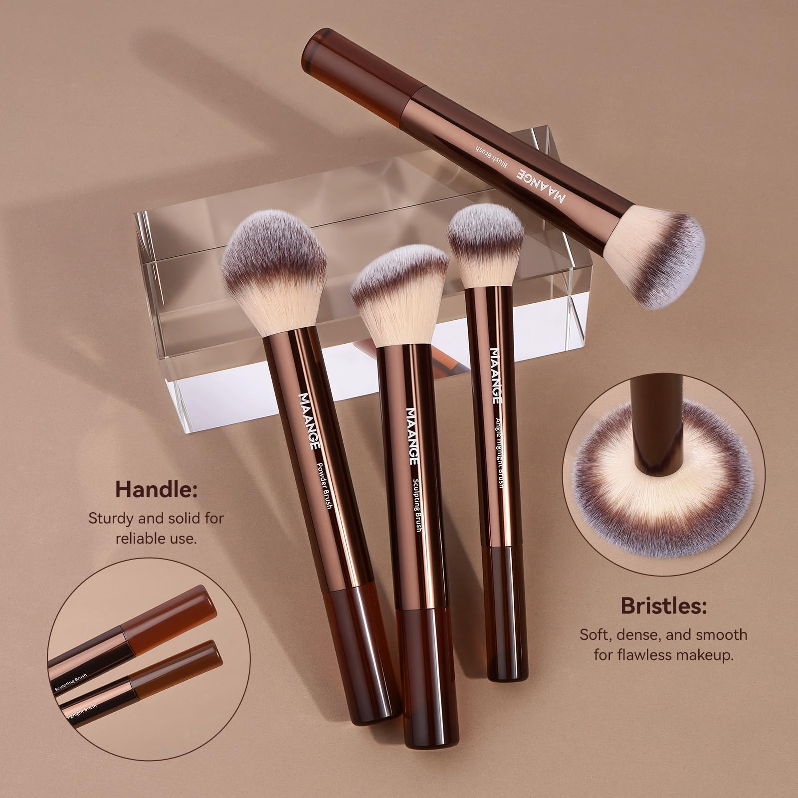 MAANGE Set di 13 pennelli da trucco professionali da viaggio con custodia (caffè)