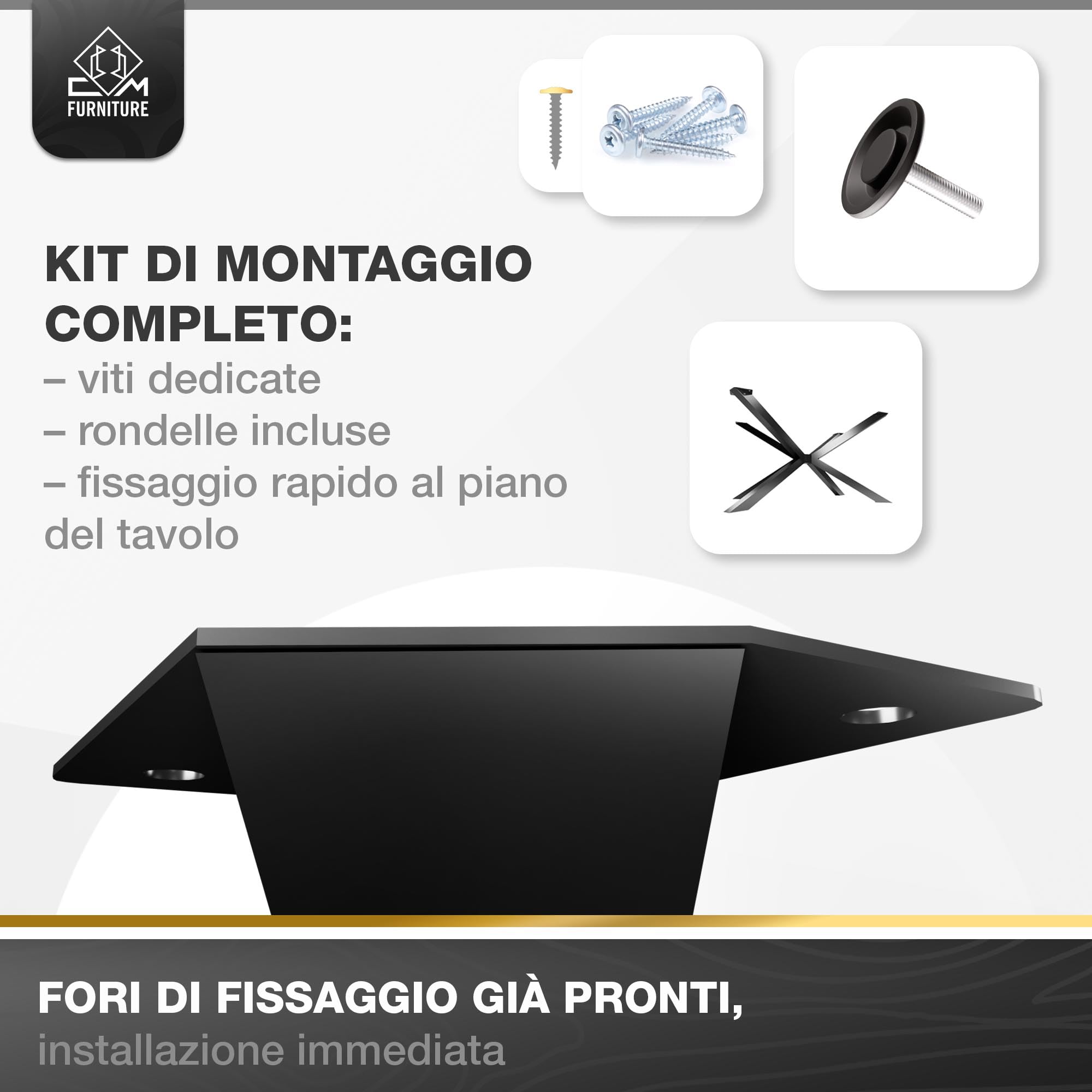 Piedini da tavolo in metallo Mikado, colore nero, aspetto delicato, altezza regolabile per esterni/casa, tavolo da pranzo con struttura a croce, altezza 72 cm