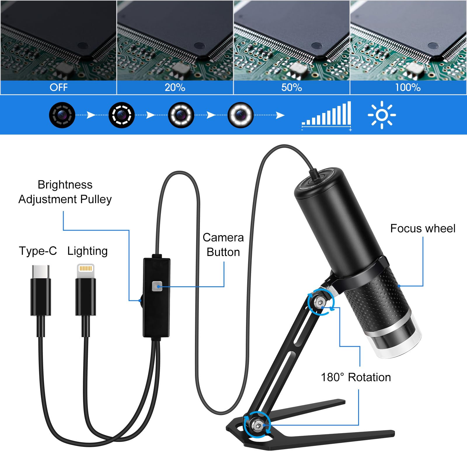 USB Digital Mikroskop Kompatibel mit iOS und Android Geräten, 1920x1440P HD tragbare Mikroskop Kamera für Erwachsene, Kinder, Studenten