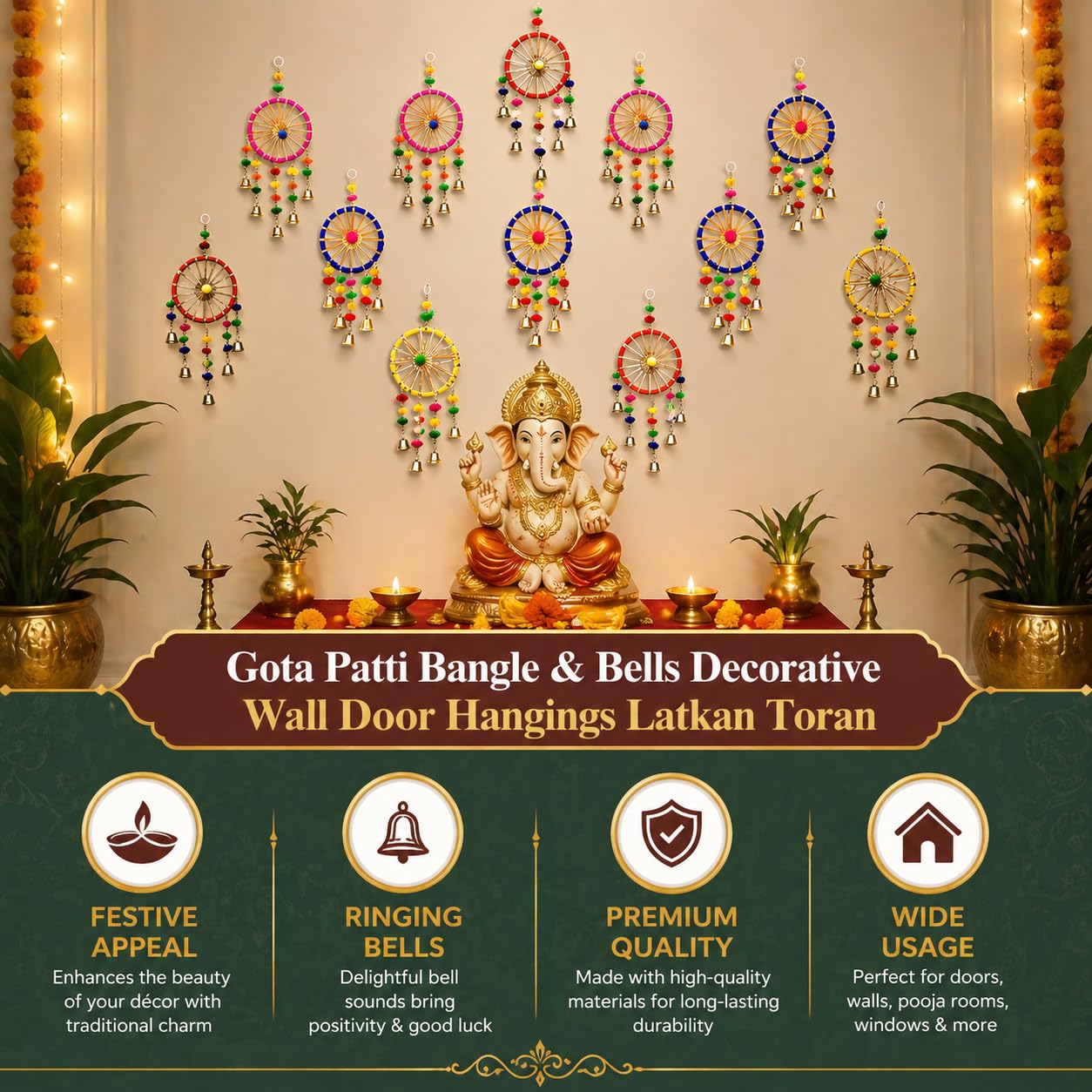 Bindian Pom Pom Chakri - Festive Wall Decor -4 Bindian Pom Pom Chakri - Festive Wall Decor -4