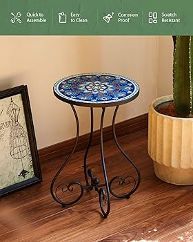 SFAREST Garden Side Table, Outdoor Round Coffee Table With 2-Tier