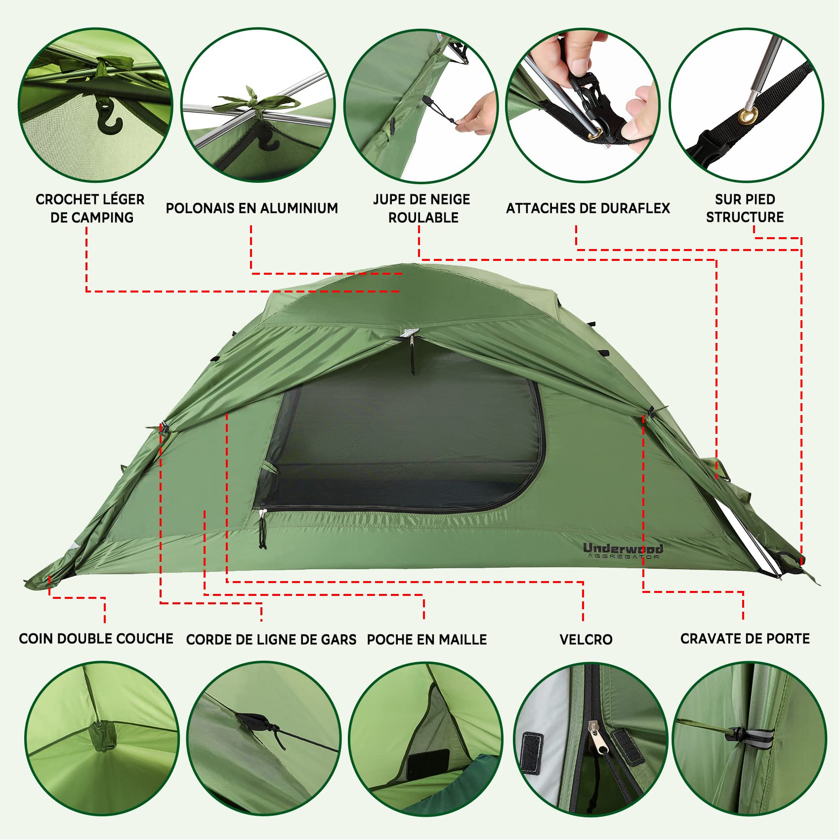 Tente 4 Saisons 1-2 Personnes, Imperméable UltraLégère Compacte pour Hiver | Montage Facile, Petit Format, Léger, Imperméable, Résiste au Vent et à la Neige, pour Randonnée Trekking Montagne Outdoor