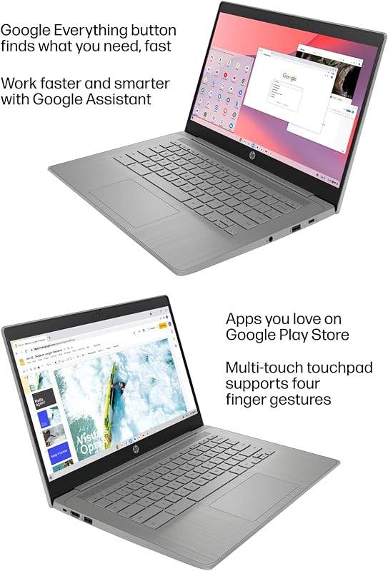 HP Chromebook 14 Laptop (14" Anti-Glare, Intel Celeron N4500, 4GB RAM, 64GB eMMC + 128GB SD Card) for Home & Students, Lightweight, Fast Charge, 10-Hr Battery Life, IST HUB, Wi-Fi 6, Chrome OS, Grey image 4