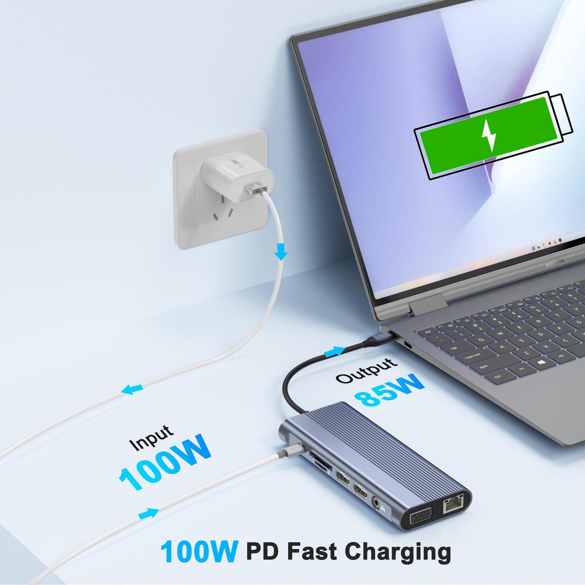 Docking station USB C doppio monitor per laptop Dell/HP/Lenovo/Mac, adattatore HDMI doppio per 2 monitor, docking station per laptop 14 in 1, doppio monitor con USB / HDMI / VGA / PD / Ethernet / SD