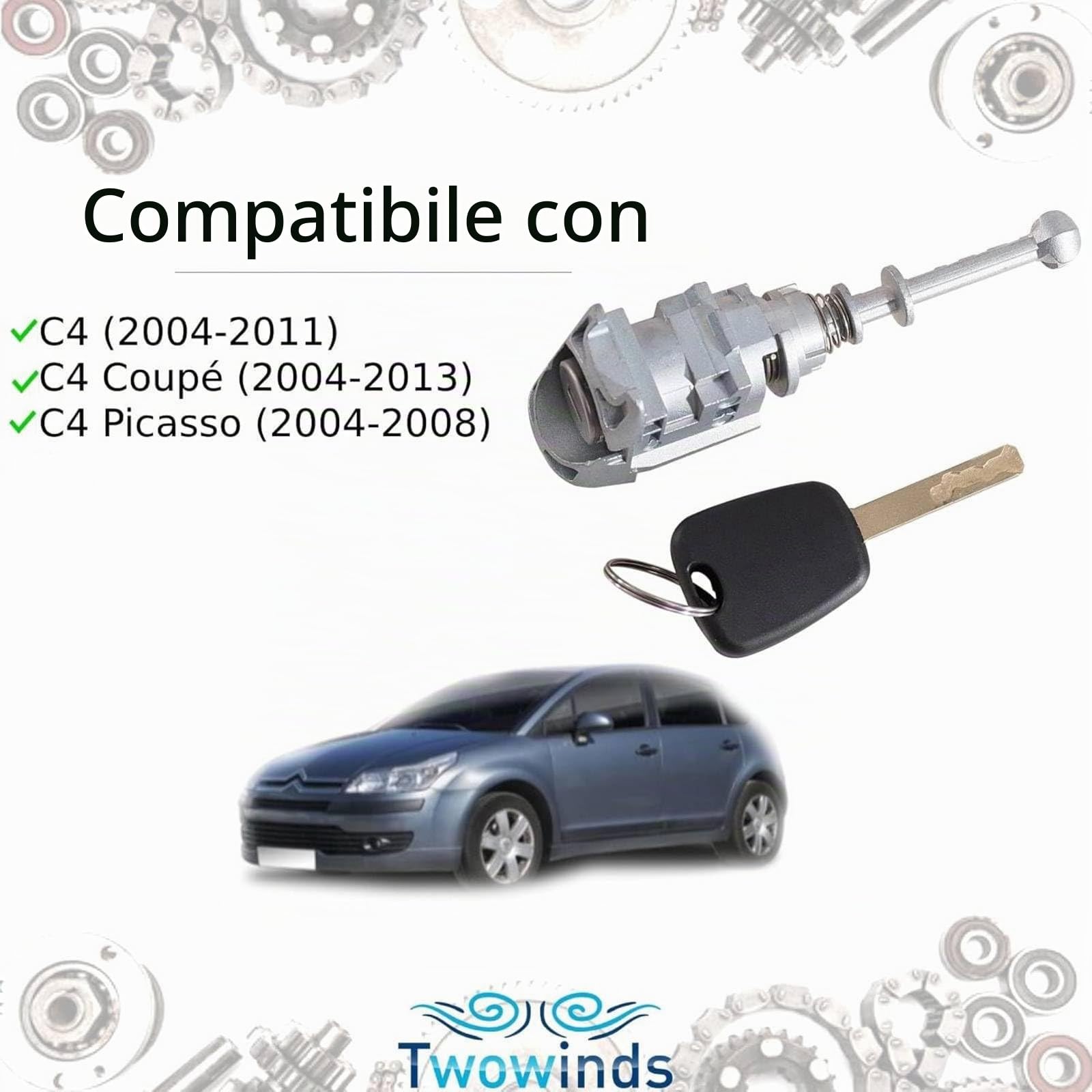 Twowinds Cilindro Serratura 9170Y0 Compatibile con Citroën C4, Picasso | Compatibile con Citroën C4 Picasso (2004-2008) 407 (2004-2011)