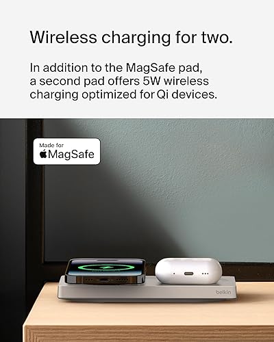 Miniatura 3 de Belkin BoostCharge Pro - Almohadilla de carga inalámbrica 2 en 1 con MagSafe de 15 W, cargador de iPhone de carga rápida compatible con iPhone 15,