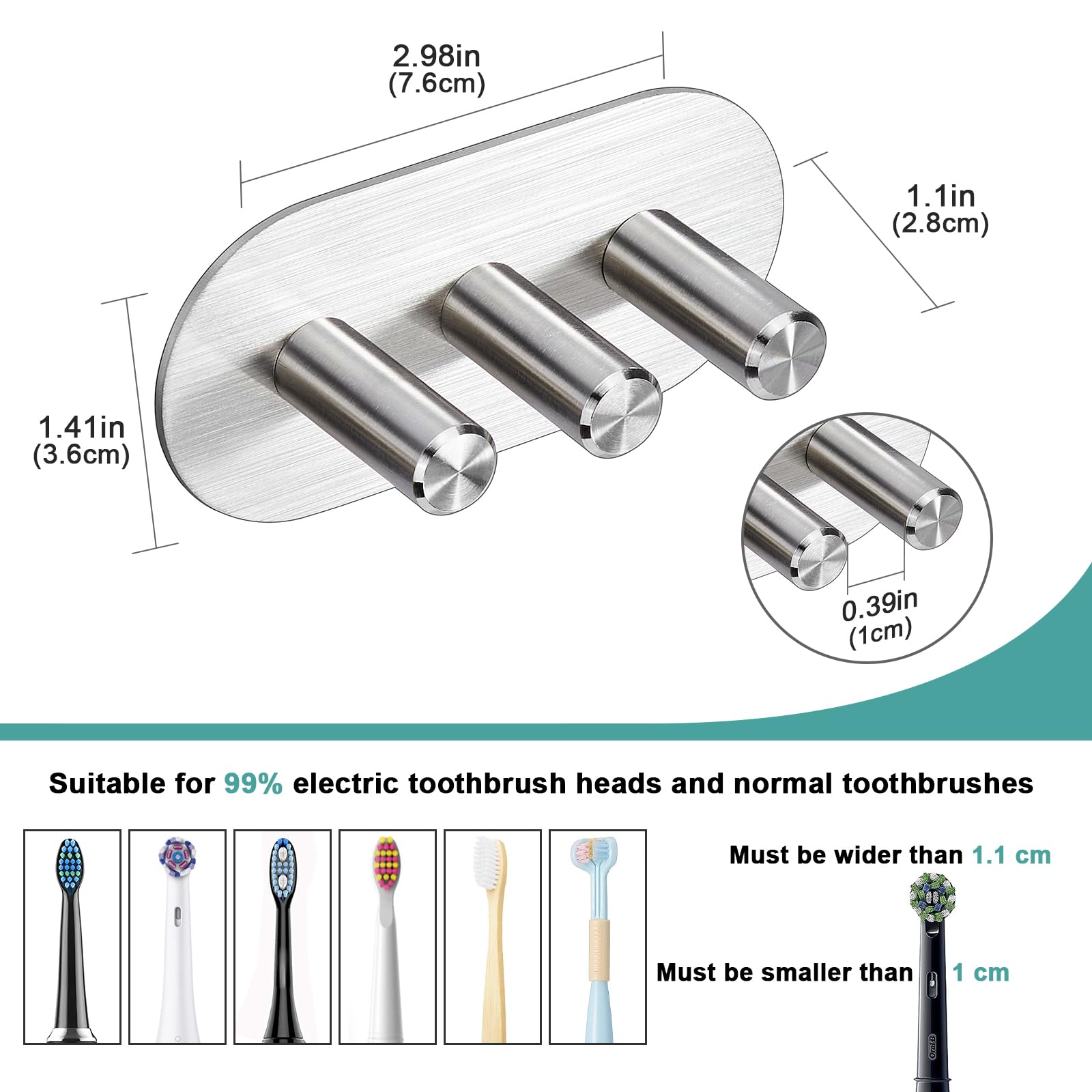 XILIMEN Toothbrush Holder, 2 Slots Self Adhesive Wall Mount Toothbrush Storage Organizer for Bathroom, Stainless Steel Toothbrush Hanger Rack
