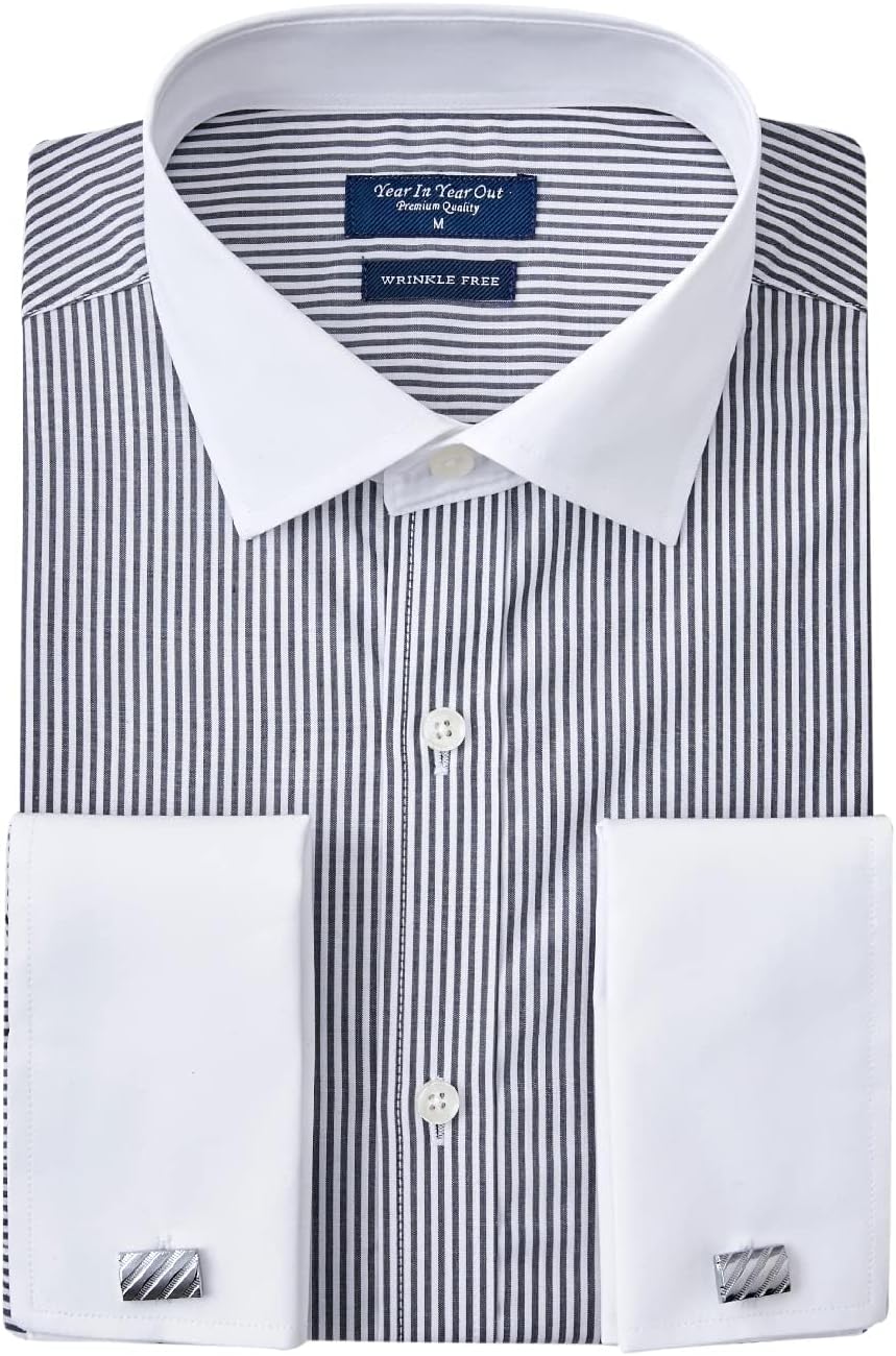 French Cuff Wrinkle Free Dress Shirt for Men Regular Fit Long Sleeve Wrinkle Resistant Shirt