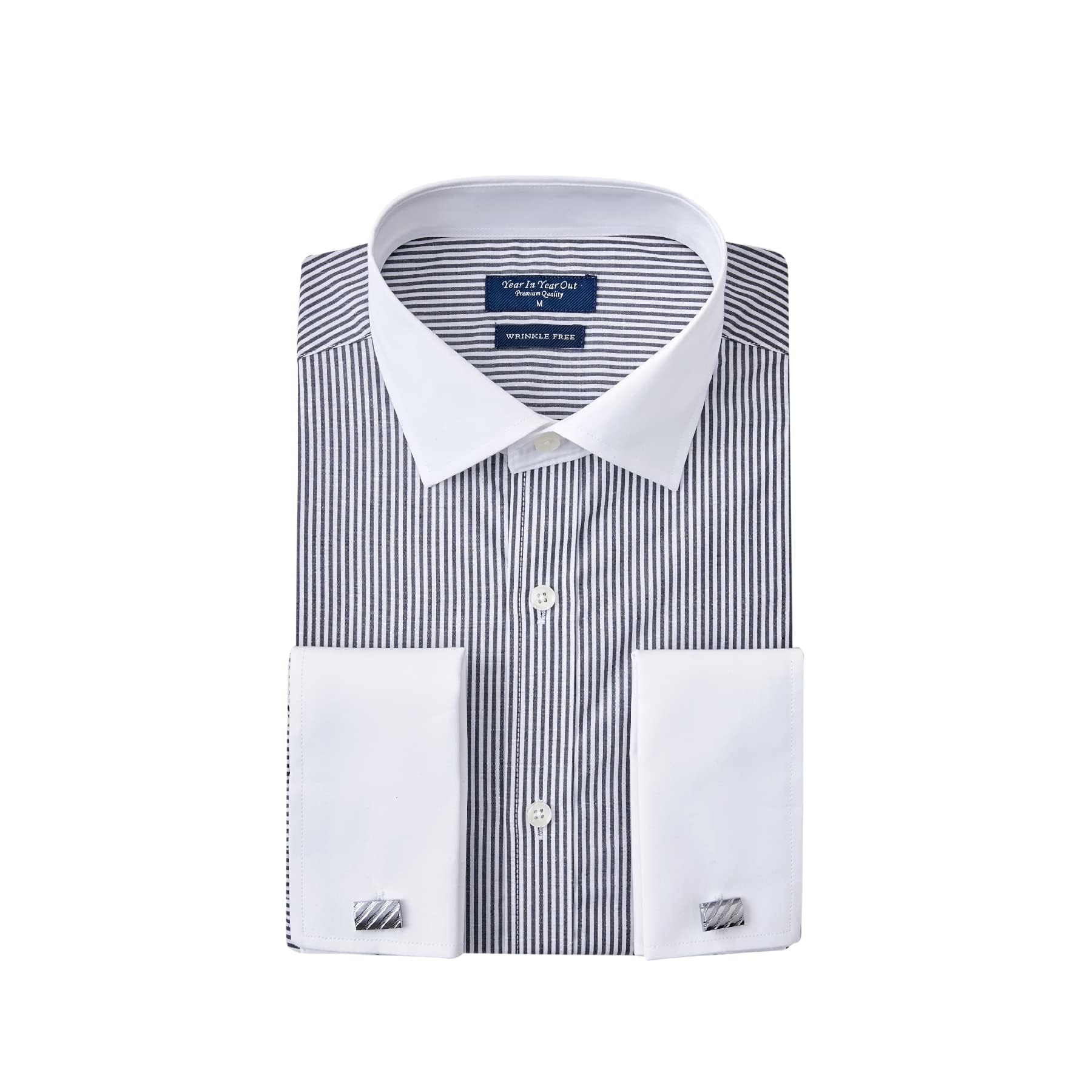 French Cuff Wrinkle Free Dress Shirt for Men Regular Fit Long Sleeve Wrinkle Resistant Shirt