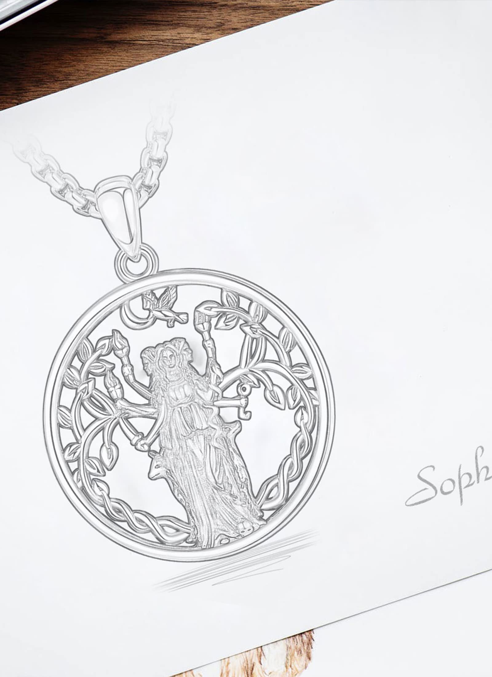 CELESTIA Collier Sorciere Femme Pendentif Protection Deesse de la Lune Hecate Argent 925 Bijoux Sorcellerie Wicca Cadeau Spirituel Femme