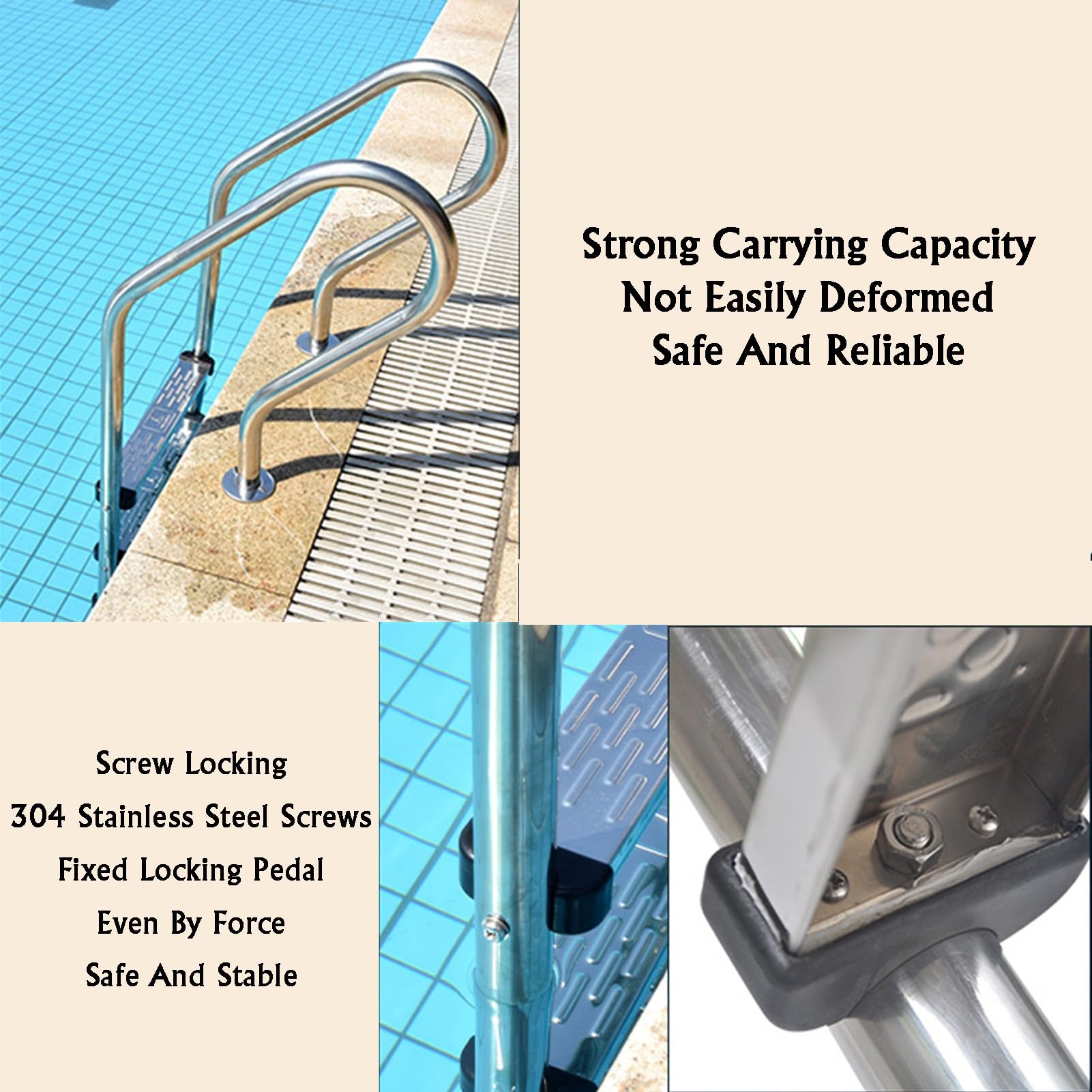 Escalera For Piscina, Escalón De Acero Inoxidable De 2 O 3 Peldaños For Piscinas Subterráneas, Fácil De Usar For Piscinas Elevadas.(2Step)