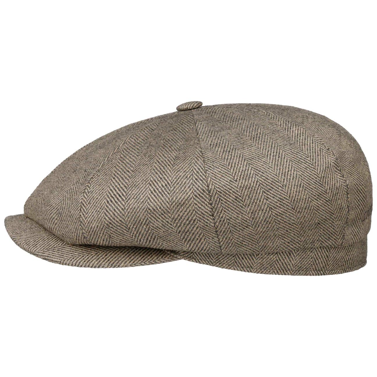 Stetson Hatteras Organic Herringbone Flatcap Made in EU Flatcap Sustainable Herringbone Wool Silk Linen Herren Summer Winter Beige L (58-59 cm)