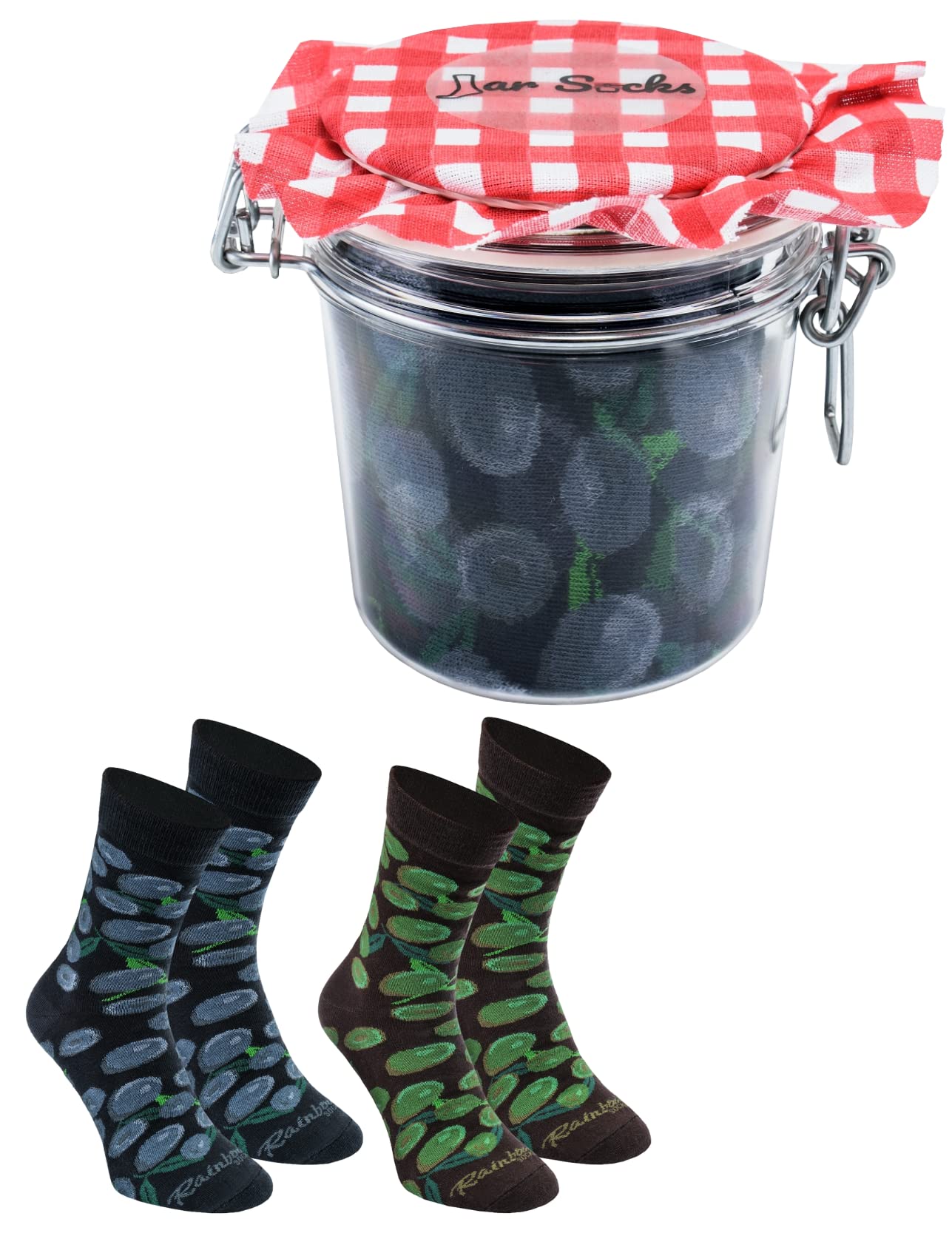 Rainbow Socks Men's Black Olives/Green Olives - Olives Socks In Jar - Funny Gift Idea - Black Green - 2 Pairs - Size 7,5-11