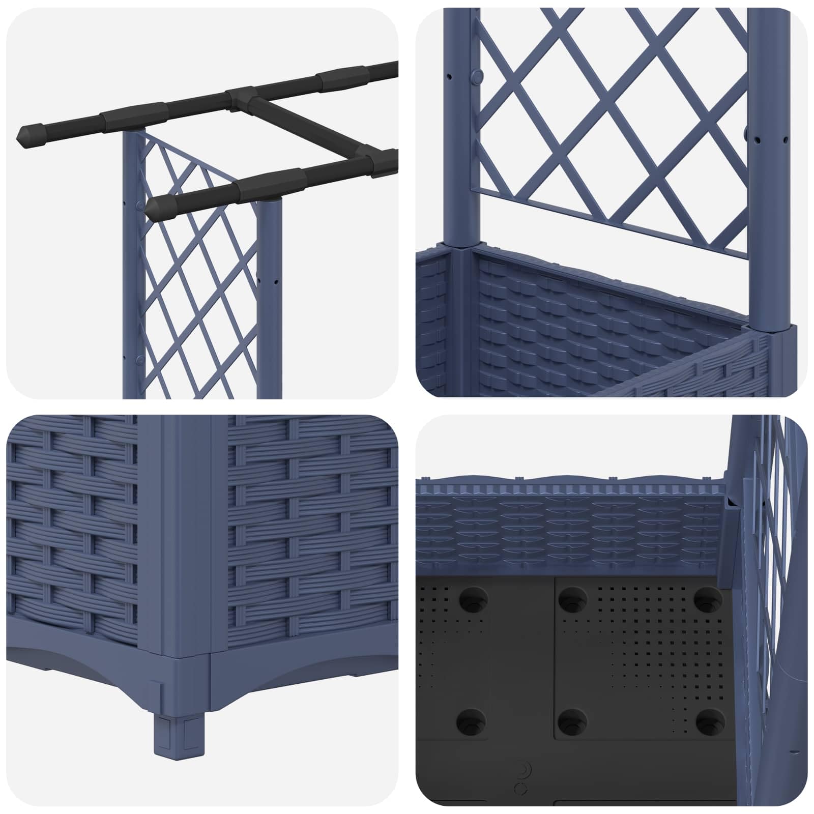 Jardinera con enrejado y techo, jardinera de polipropileno gris para jardín y terraza, 164 x 40 x 121 cm, resistente a la intemperie con riego y almacenamiento de agua para hierbas y verduras