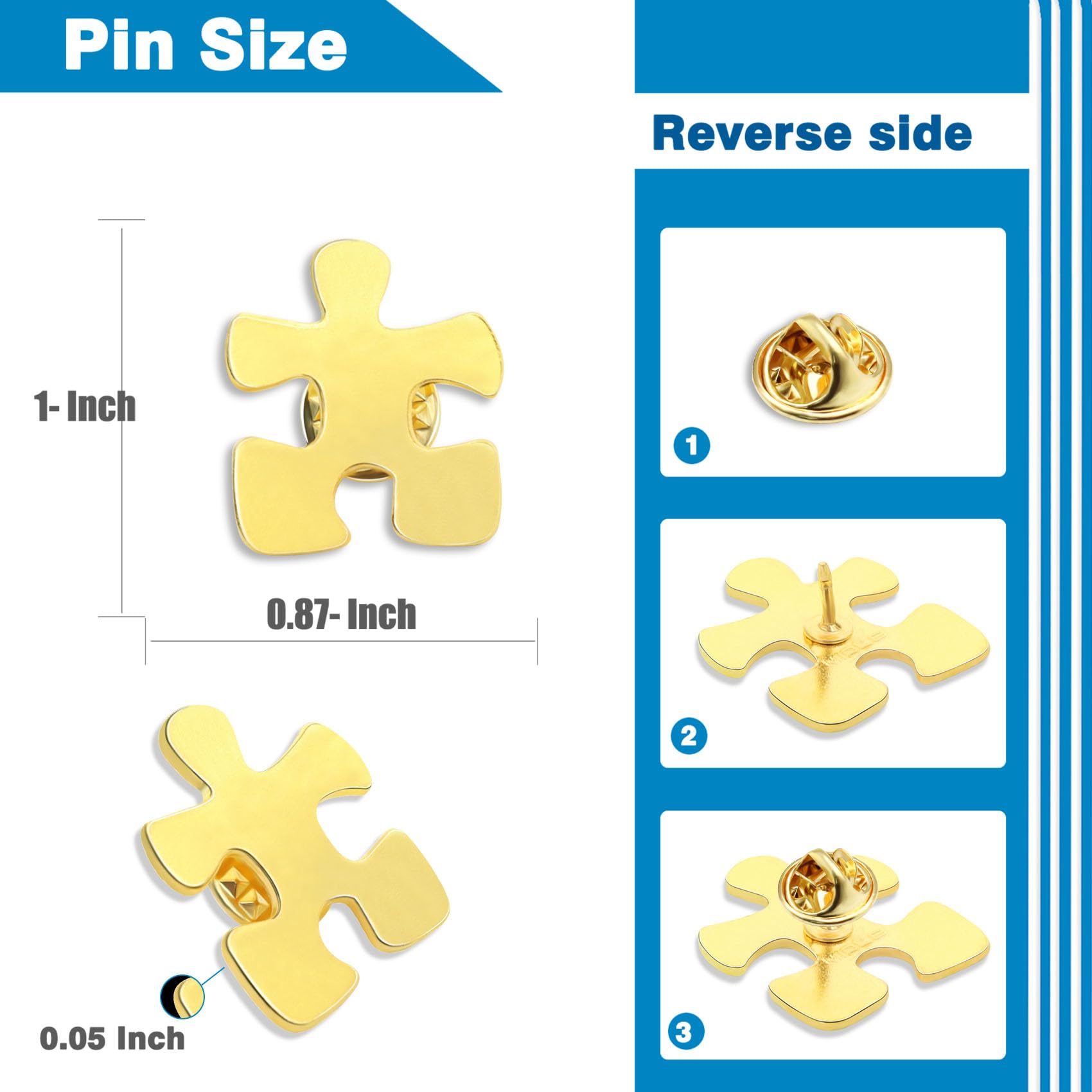 20/50/100/200 Stück Anstecknadeln für Mitarbeiter, Gold-Puzzleteile, Großpackung für Autismus, Bewusstseins-Pin, Dankeschön-Brosche, Abzeichen