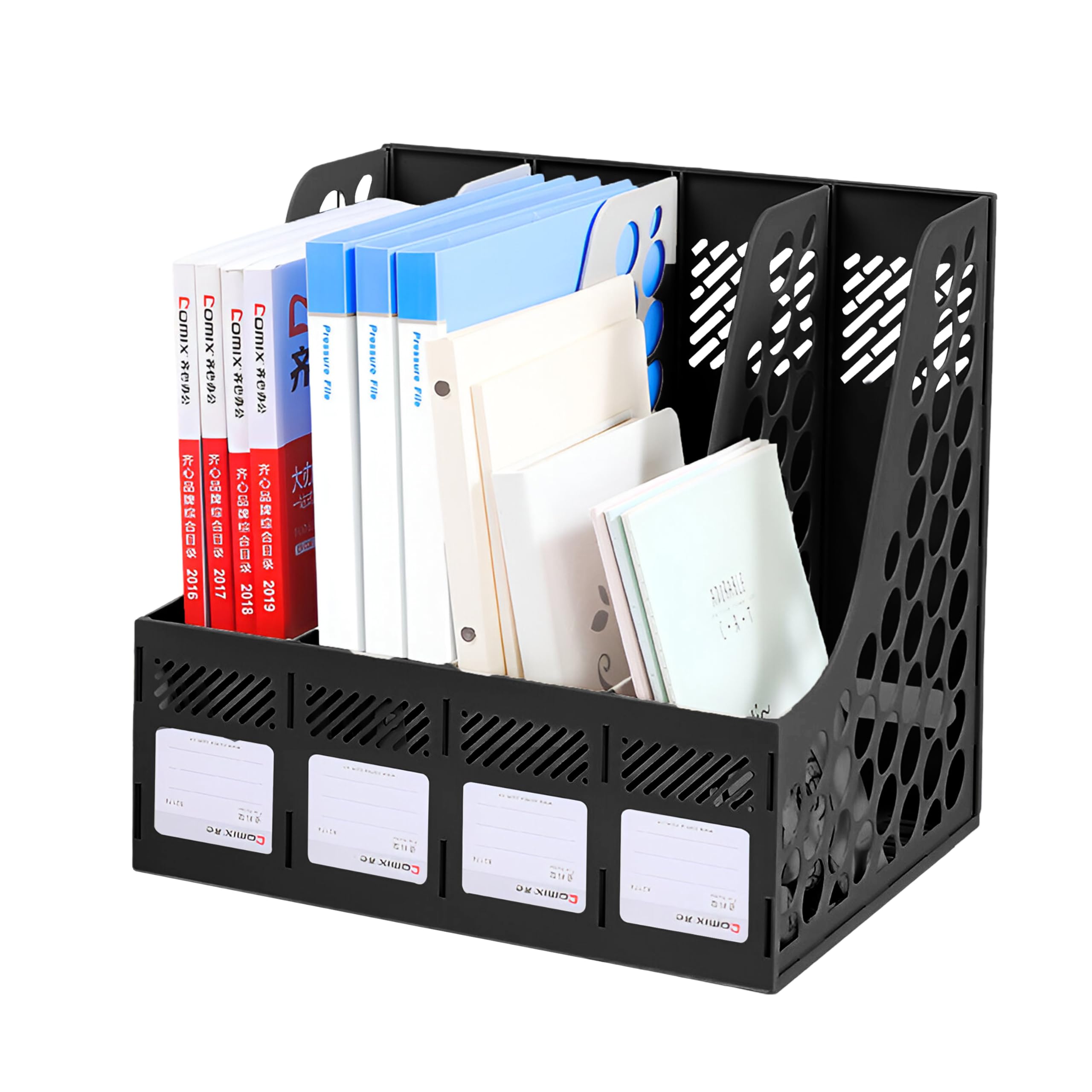 DaKos MFP1240 - Porta documenti a 4 scomparti, organizer da scrivania, organizer per lettere, riviste, organizer per libri, in plastica