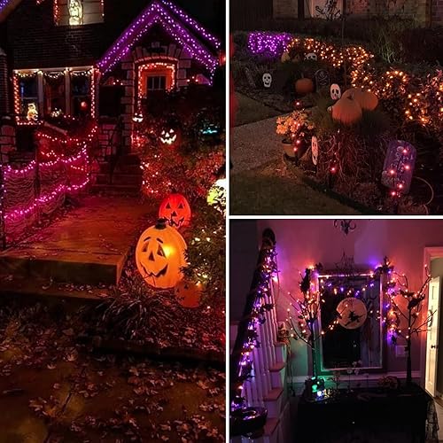 Miniatura 5 de Luces solares de Halloween naranjas y moradas impermeables para exteriores, cadena de luces solares de alambre negro, 8 modos, luces solares