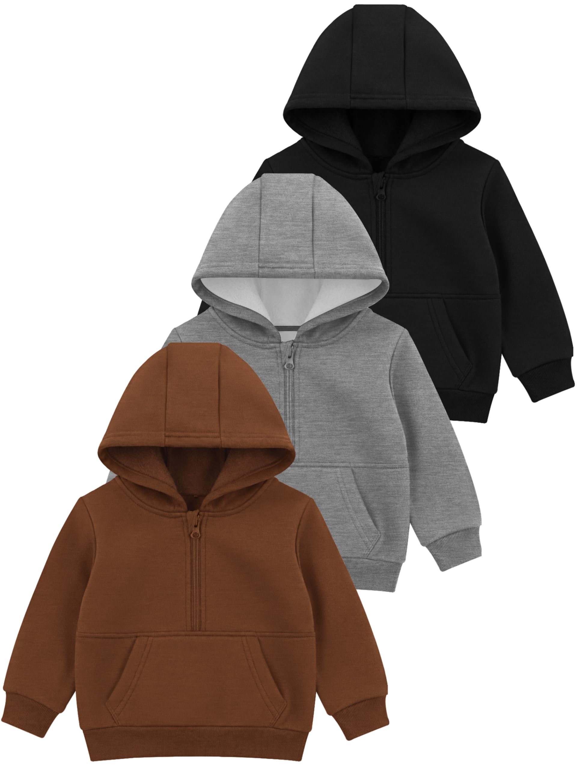 Cooraby 3 Pack Baby and Toddler Boys Half Zip Fleece Hoodie Sweatshirts