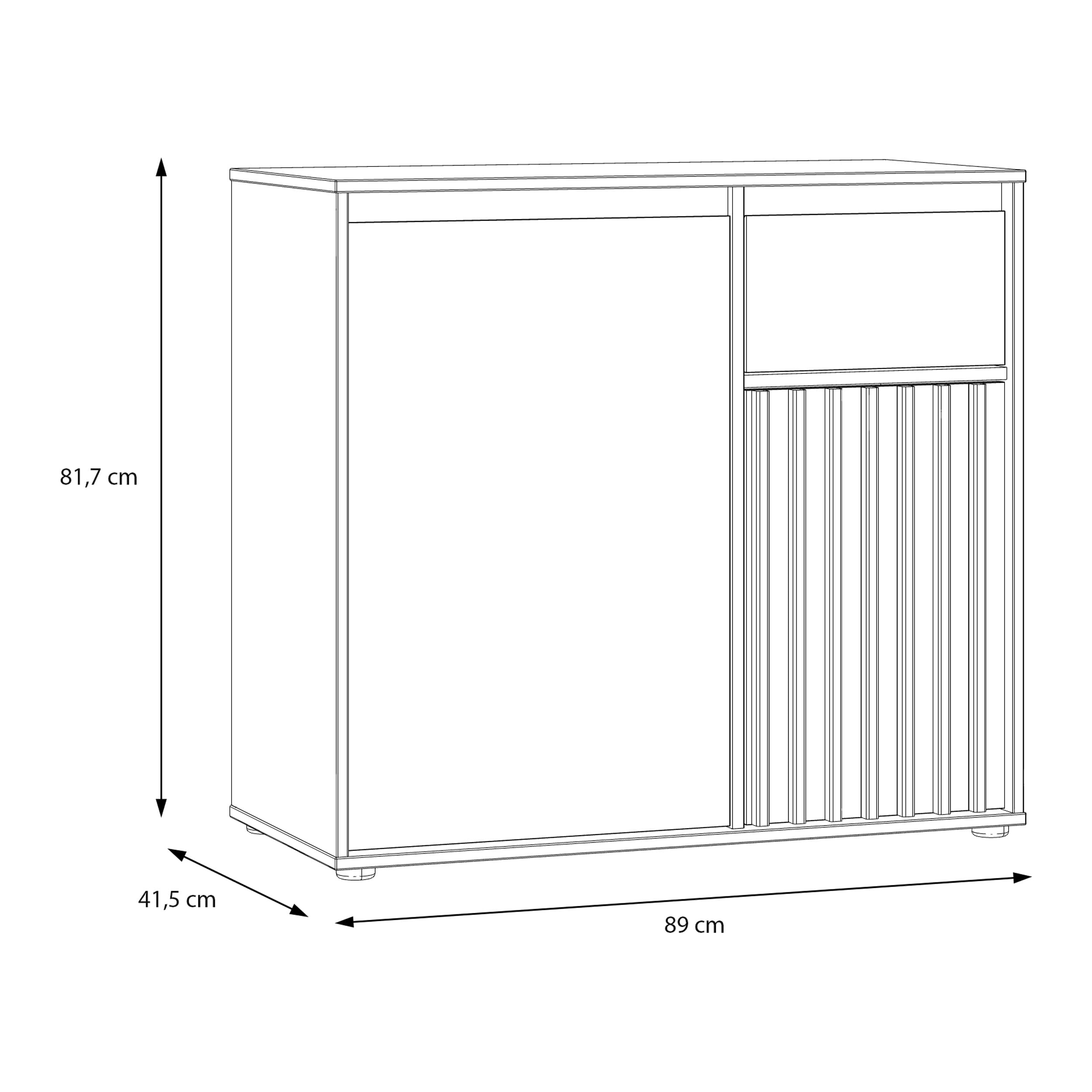 Forte ELISTON Kommode 90, Moderne Kommode mit Lamellendesign, 2-türig, 1 Schublade, Wohn-/Schlafzimmer, Mauvella Eiche Holzdekor|Kashmir Beige, 89 cm breit x 81,7 cm hoch x 41,5 cm tief