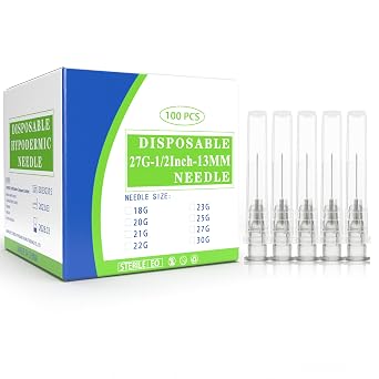 100pcs Stainless Steel Dispensing Accessories, Laboratory Supplies, Individually Sealed Wrapped for Scientific Measuring, Refilling Liquid 27g-13MM-100