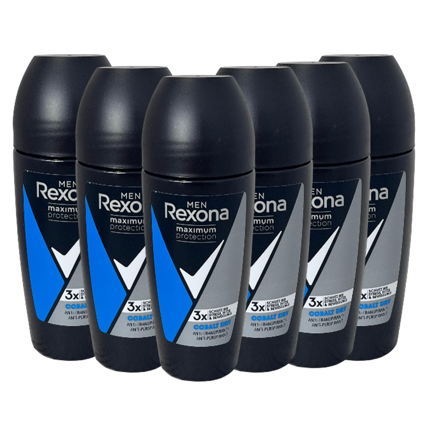 Rexona Men Maximum Protection Roll-On Deodorant Cobalt Dry Antiperspirant with Protection Against Heavy Sweating and Body Odour 50 ml Pack of 6