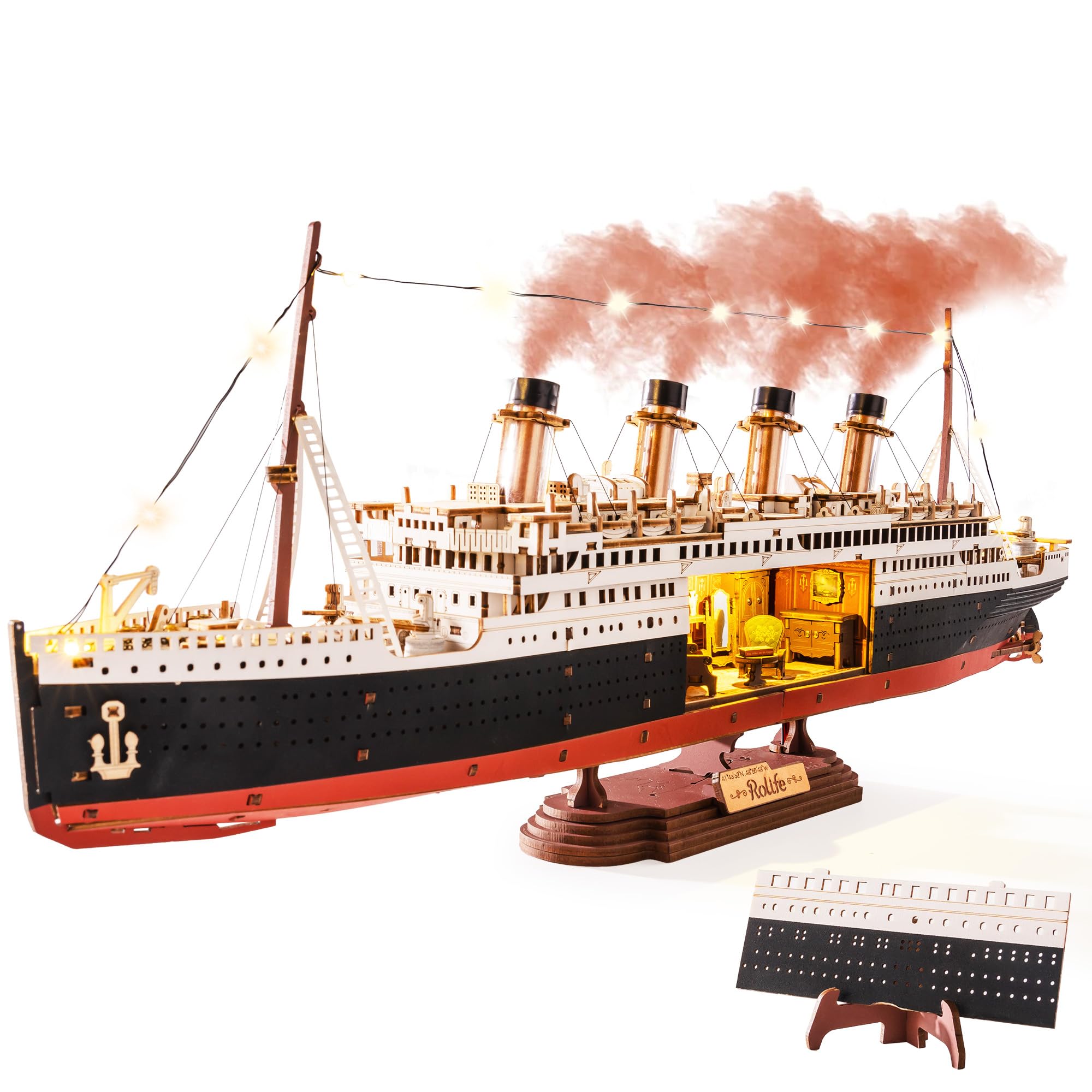 Rolife 3D Puzzle Titanic Ship Model, Wooden Puzzles for Adults 433-Piece Snap-Fit Craft Model Building Kit 6 Hours Assembly Time, Collectible Home Decor for Adults Crafters History Lovers