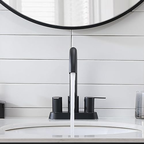 Miniatura 4 de Friho Modernos grifos de baño de 3 agujeros, color negro mate, 4 pulgadas, 2 asas, juego central, grifo de lavabo de baño, boquilla giratoria de 360