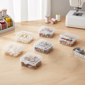 Tabanzhe 6 PCS Mini Square Plastic Storage Boxes with Lids – Clear Small Containers for Beads Jewelry Pills Game Pieces Craft Business Cards Other Small Items(4.5 * 4.5 * 2cm)