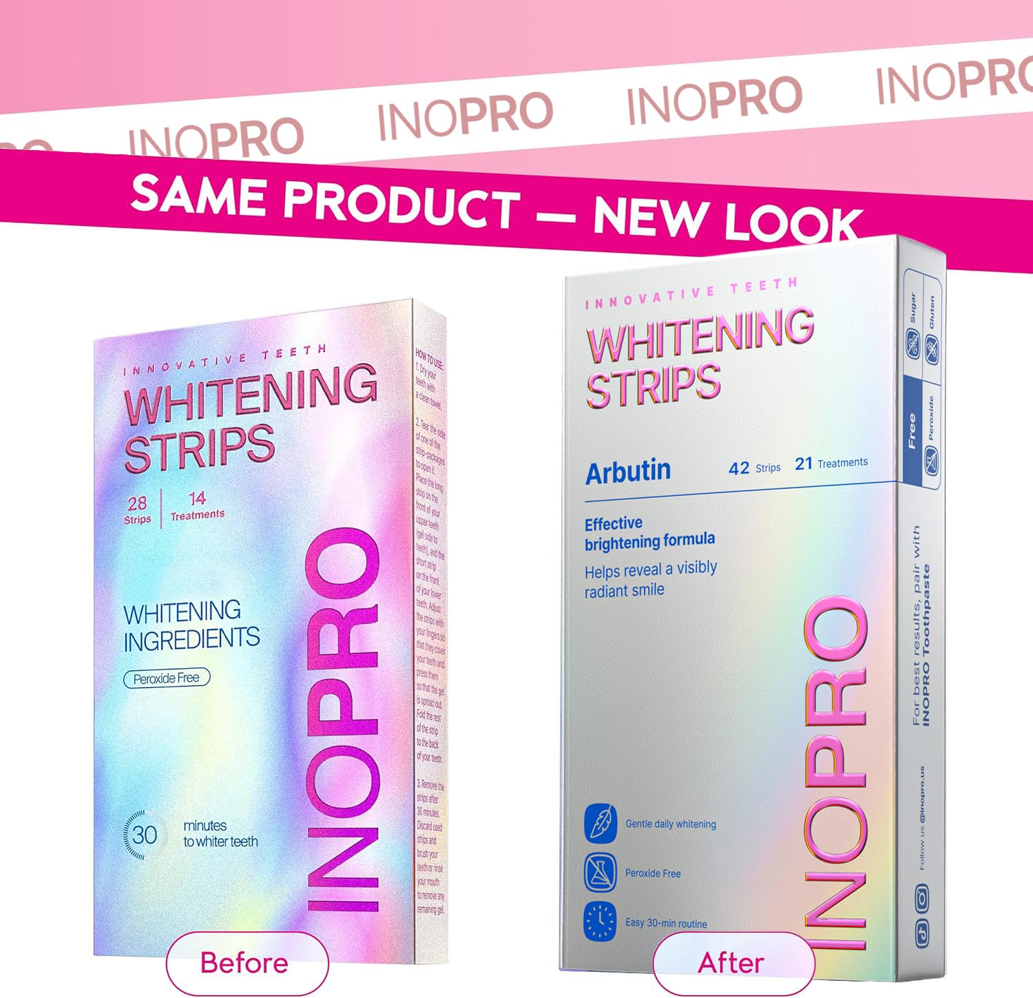 InoPro Teeth Whitening Strips 21 Treatments Kit - Teeth Whitener, Peroxide Free, Green White Strips for Teeth Whitening with Arbutin, Coconut Oil, Deep Stains Removal (42 Strips)