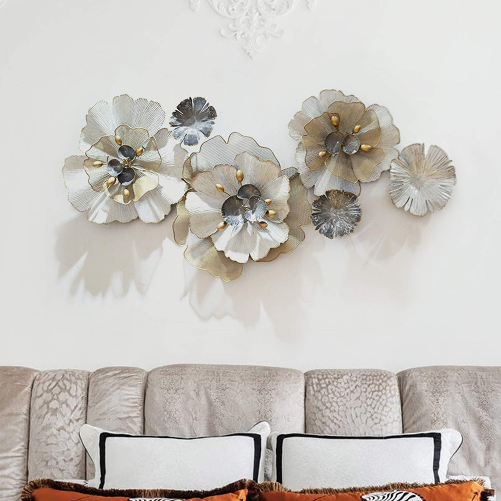 Dekoracja ścienna - Vintage Metal 3D kreatywny kwiat do salonu, sypialni, biura, duży element dekoracyjny 117 x 56 cm