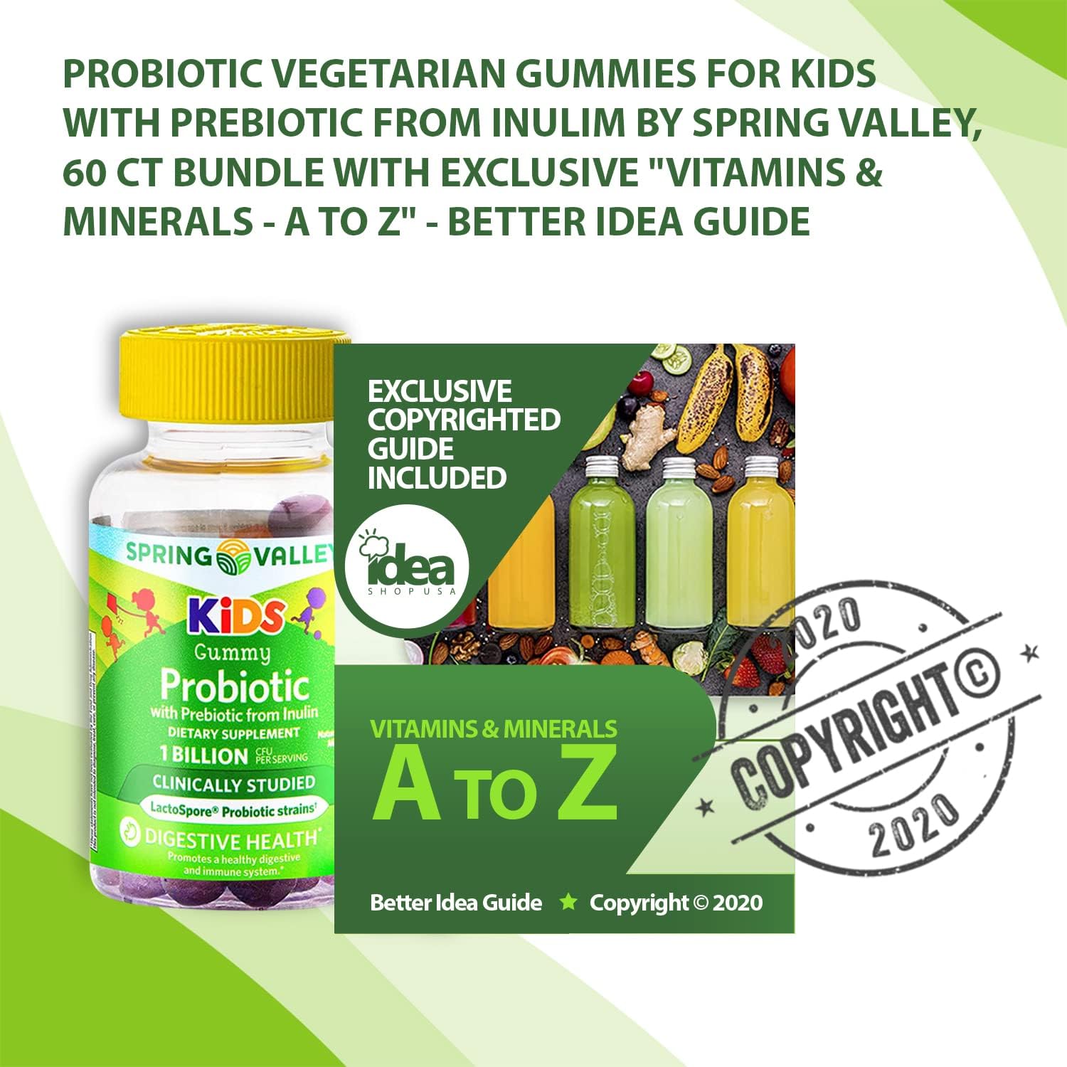 Probiotic Vegetarian Gummies for Kids with Prebiotic from Inulim by Spring Valley +Vitamins & Minerals A to Z - Better Idea Guide (1 Pack