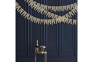 Art Deco Party Decorations: 40Ft Shimmering Champagne Gold Tassel Banner
