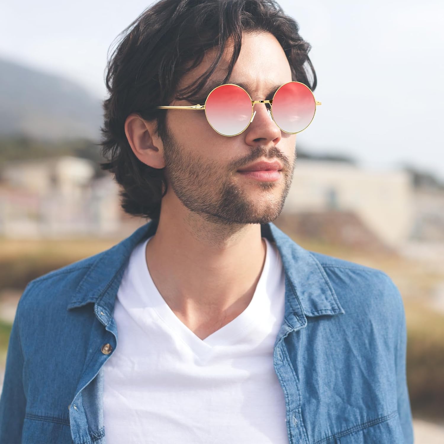 NACHLYNN Round Hippie Sunglasses Metal Border Circle Hippie Glasses UV380 Protection 70s Sunglasses for Men Women Party Favor - Image 5