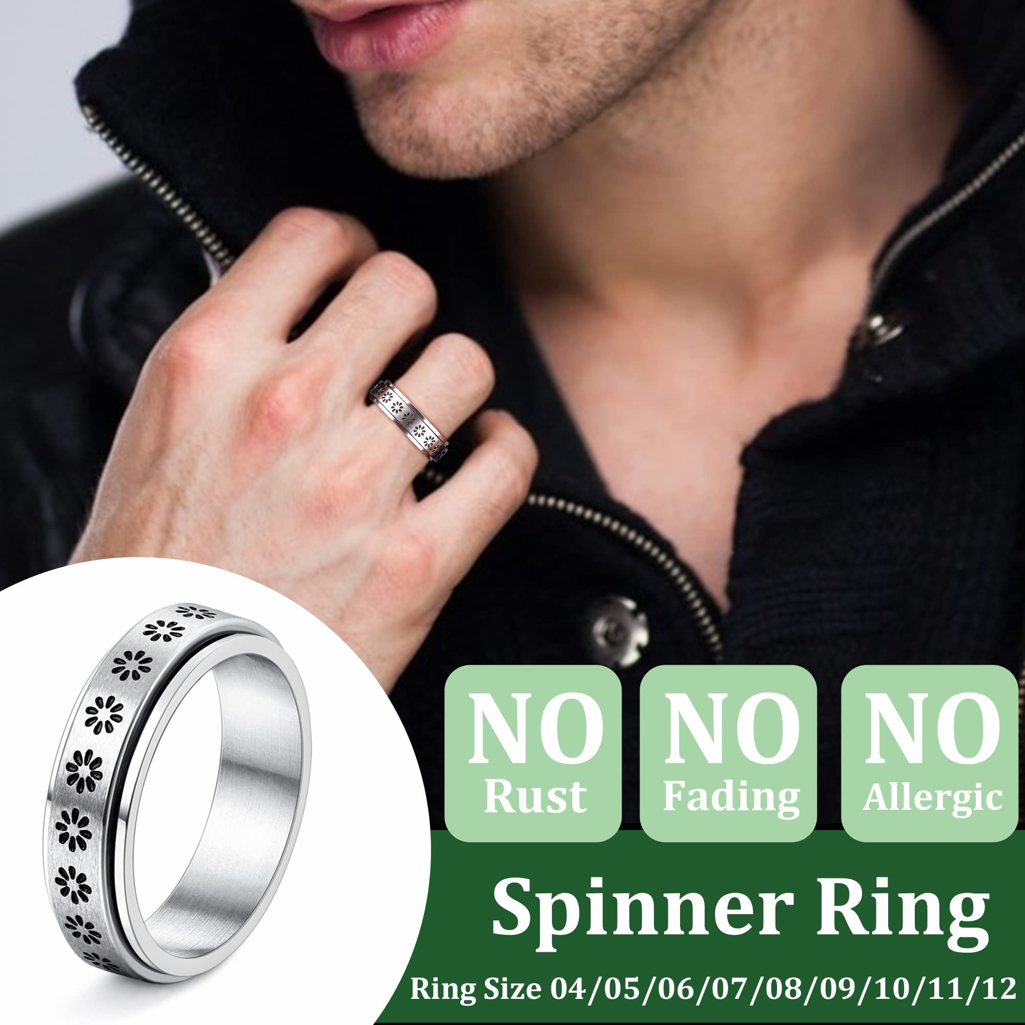 Jstyle Fidget-Angst-Ringe für Frauen, Spinner-Bandringe für Angst, verstellbare Sonnenblumen-Perlen, Stressabbau, drehbar, stapelbares Ring-Set, bequeme Passform, Größe 4–12, 11 Stück