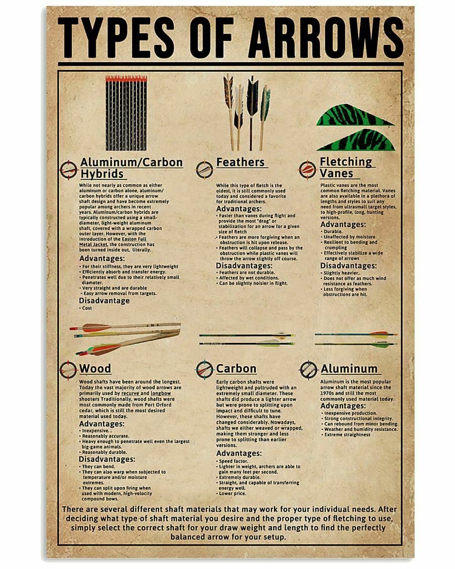 HOUVSSEN Types of Arrows Poster Knowledge Wall Décor Artwork Gift for New Acherer Chart Metal Tin Sign School Metal Tin Signs 8x12 Inch