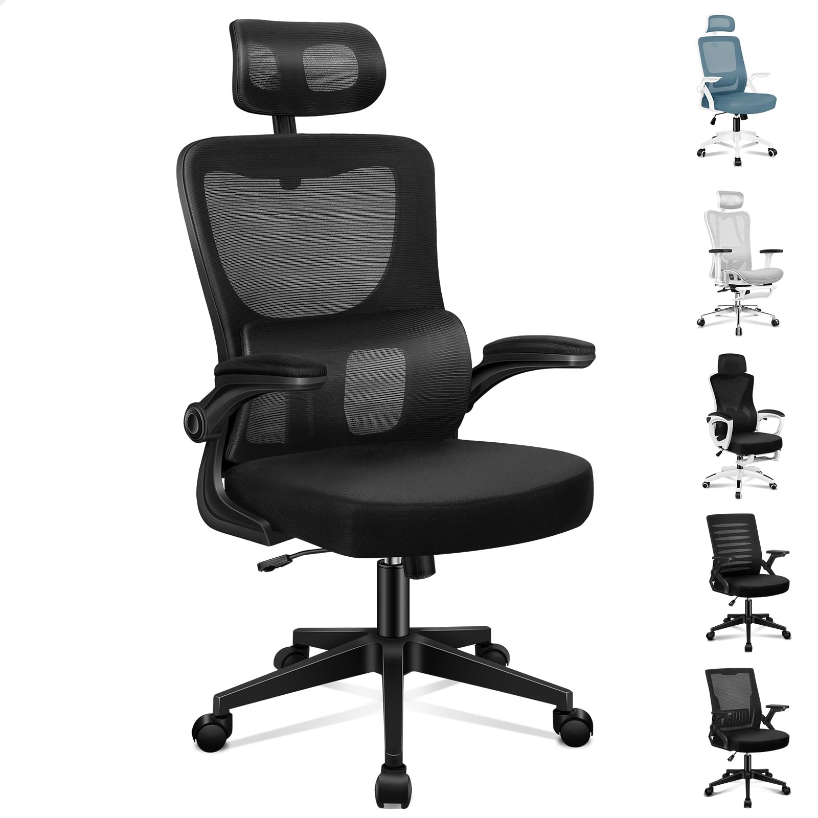 ALFORDSON Krzesło biurowe Executive z siatki z podparciem lędźwiowym, ergonomiczne krzesło biurowe, regulowany zagłówek, składane podłokietniki, do gabinetu, sypialni, recepcji, spotkań (czarne)