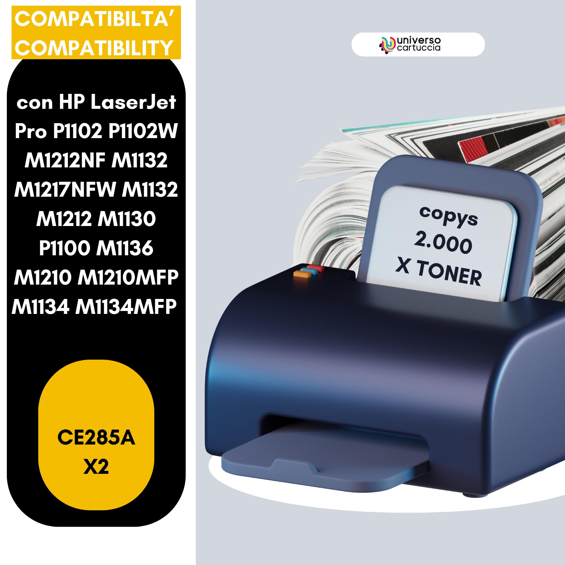 Lot De 2 Cartouches De Toner Noir CE285A/85A Compatibles HP - Pour LaserJet M1210, P1101, P1102...