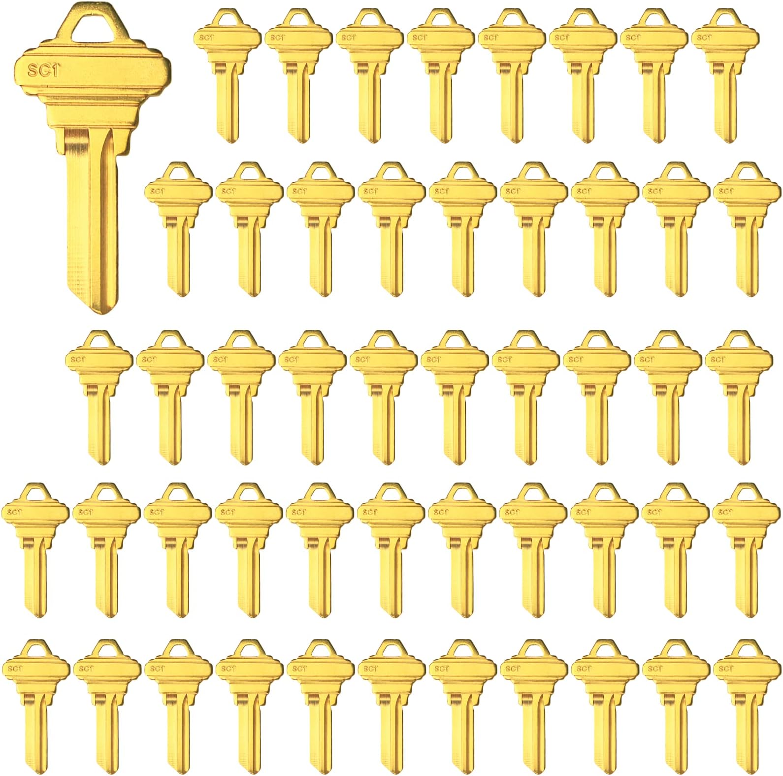 Brass Finish SC1 Key Blanks, Uncut Blank Keys, Pack of 50 Keys