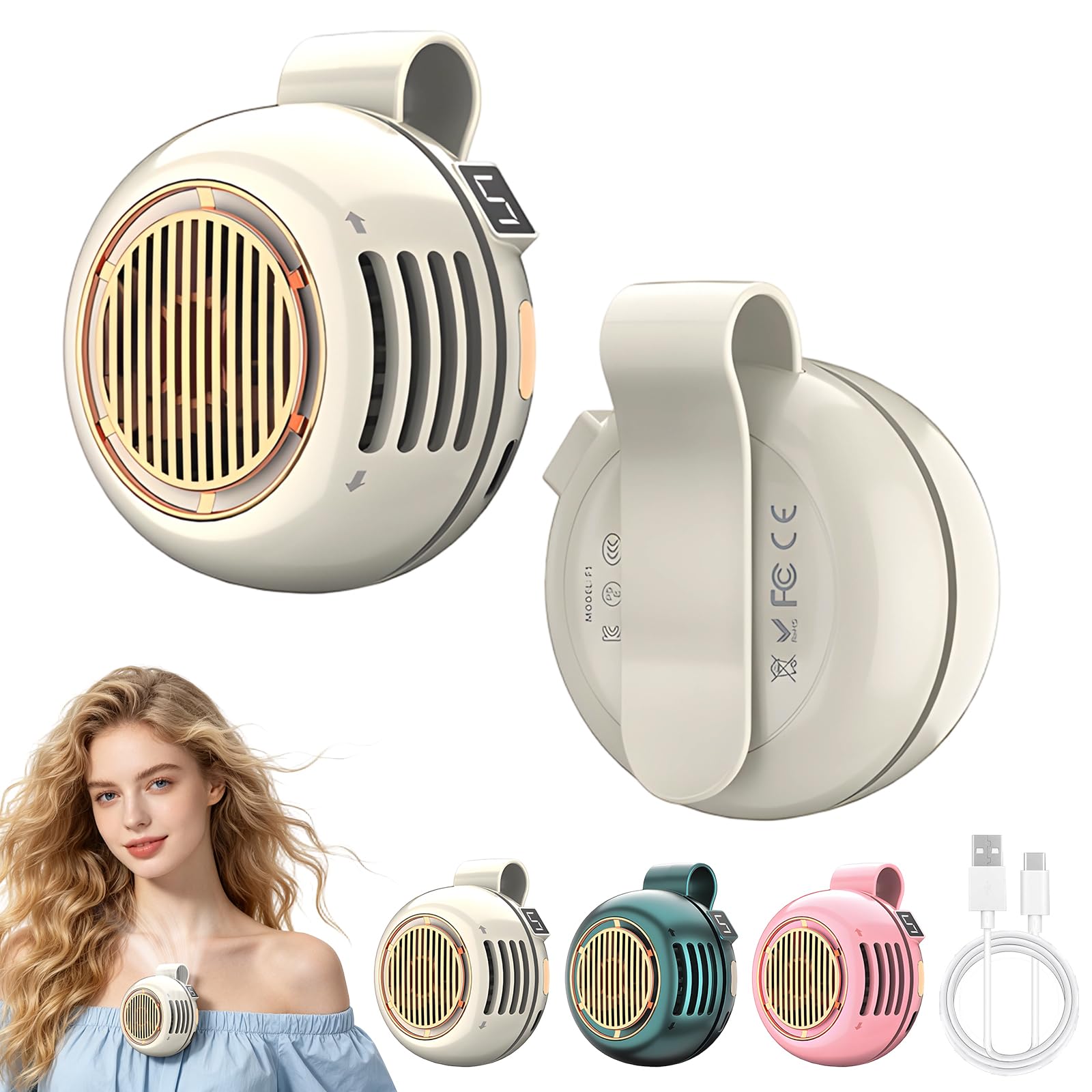 Mini ventilatore portatile silenzioso senza pale, con clip, ricaricabile tramite USB, girevole a 360°, 2026, regolabile, 3 velocità, sospeso, ventole di raffreddamento per esterni, viaggi e