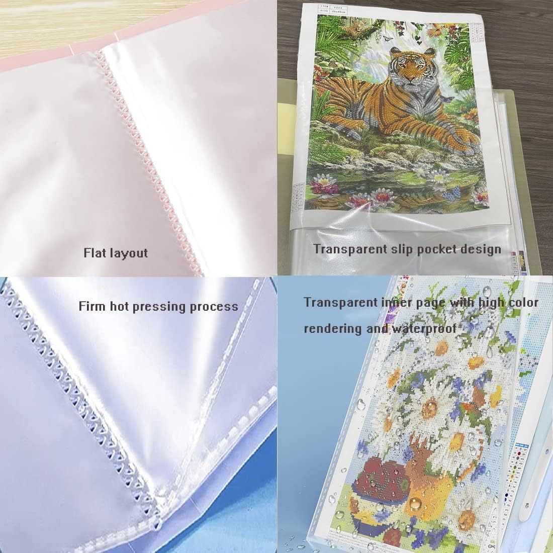 2 Packs A3 Storage Book for Diamond Art Portfolio Folder for Diamond Painting Accessories with 60 Pocket Slevees Protectors (2PCS-Green and White)