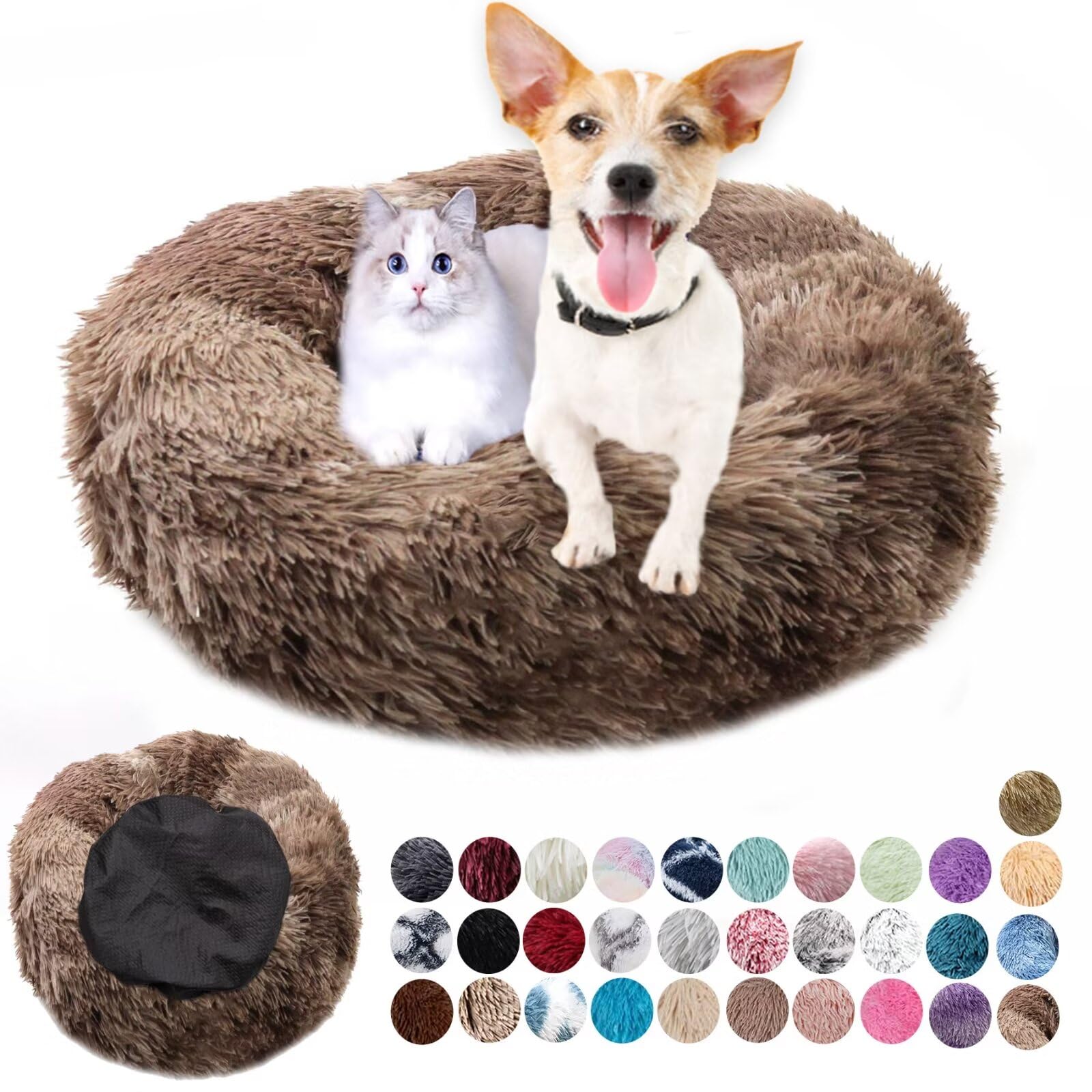 Gradient Coffee 80cm Soft Fluffy Round Dog Houses, Plush Anti Anxiety, Anti-Slip Cat Bed, Easily Washable, Improving Sleeping and Warm, Small Medium Large