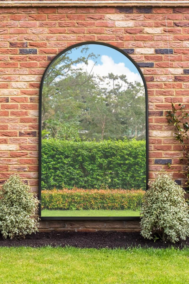 The Arcus New Extra Large Black Framed Arched Garden Mirror - 75"" x 47"" 190x1...