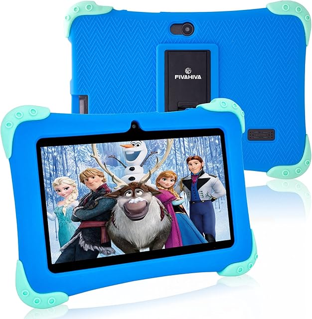 FIVAHIVA Kids Tablets 7" HD Display Childrens Android 11 Tablet for Kids Dual Camera 2GB+32GB WIFI Bluetooth Parental Control Eye Protection Children Tablet for Ages 2-12 with Kid-Proof Case (Blue)